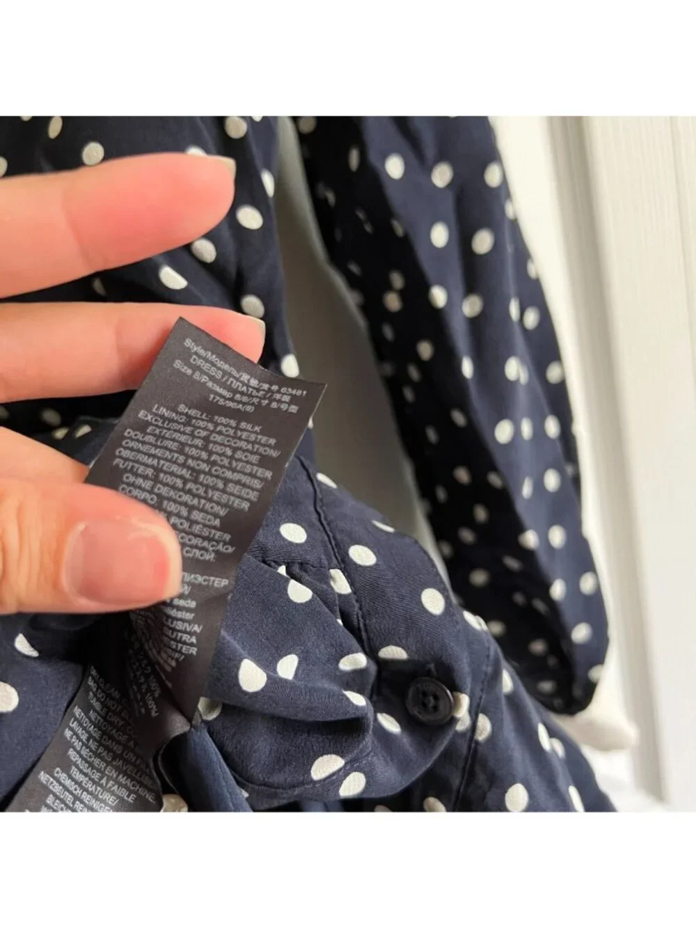 Tory Burch Cora Navy Blue White Polka Dot Silk Shirt Dress Women's Size 8